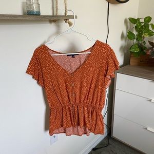 One Clothing Orange Polka Dot Cinch Top